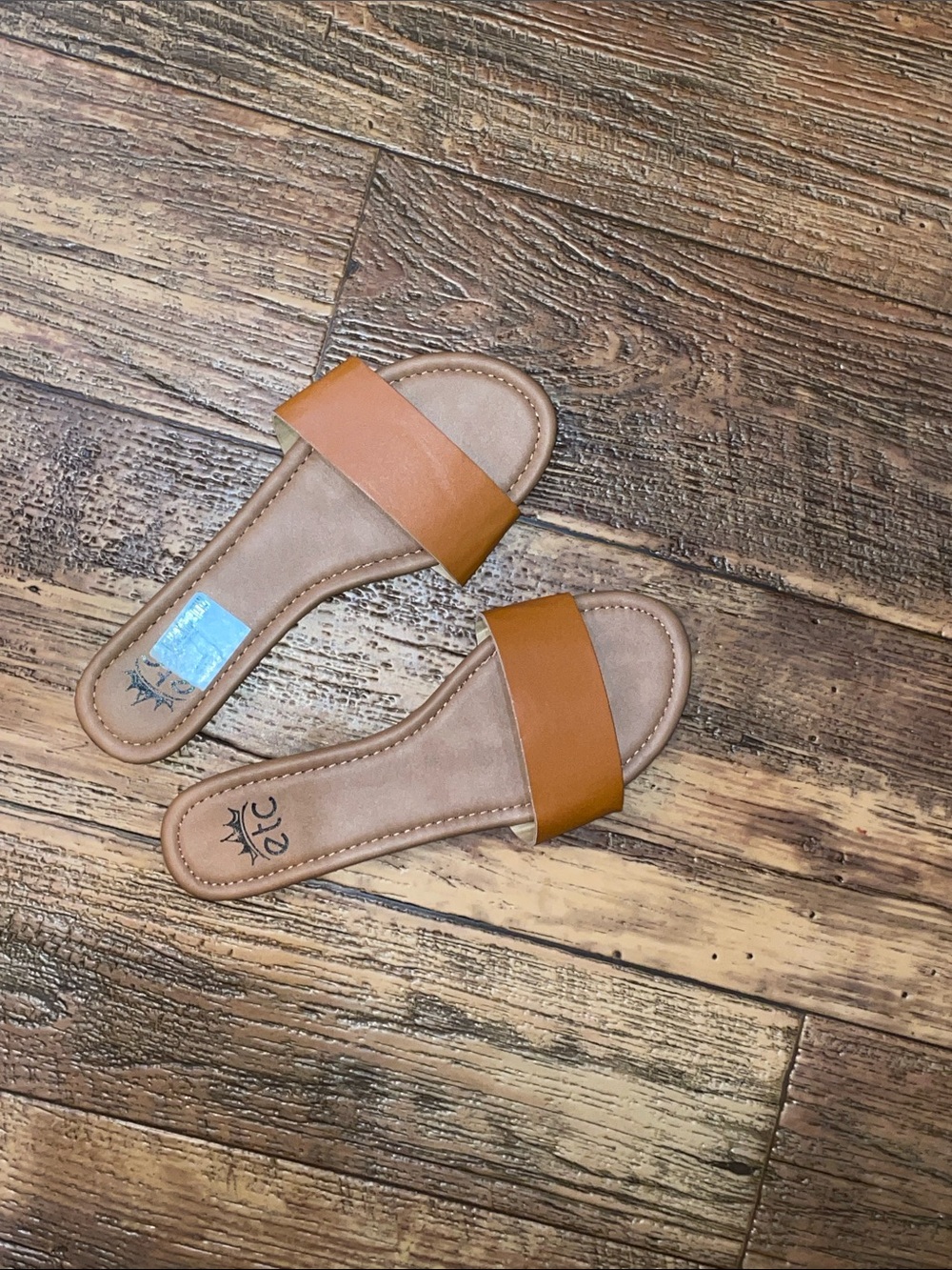 Women’s Cognac Slide Sandals with Wide Strap